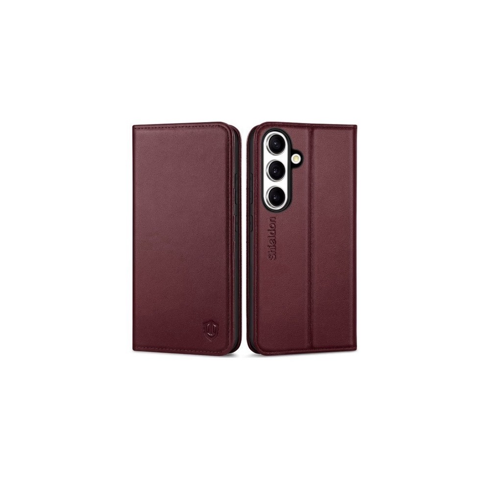 Shieldon Galaxy S25 FE Wallet Case Genuine Leather RFID Flip Cover Red Wine
